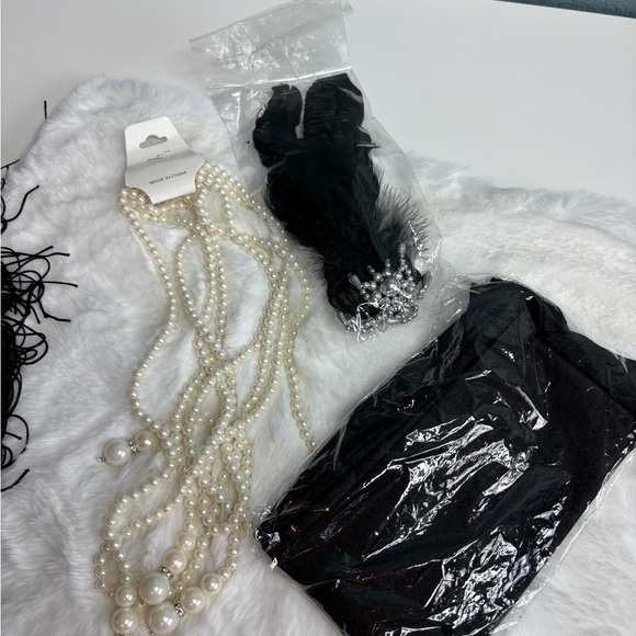 1920s Gatsby Sequin Fringed Flapper Dress + Accessories Set – 3XL – Black – NWT - Picture 7 of 10